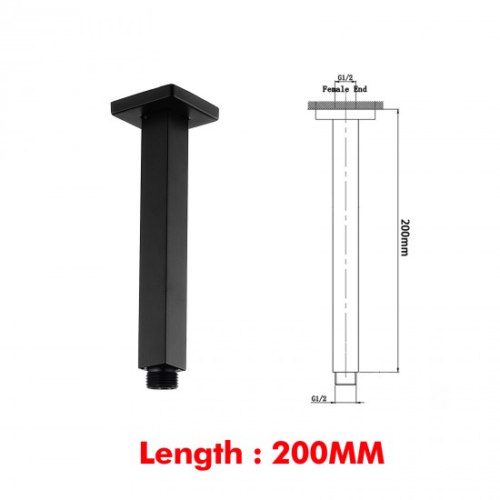 Square Matte Black 300mm Shower Head with Ceiling Mounted Shower Arm
